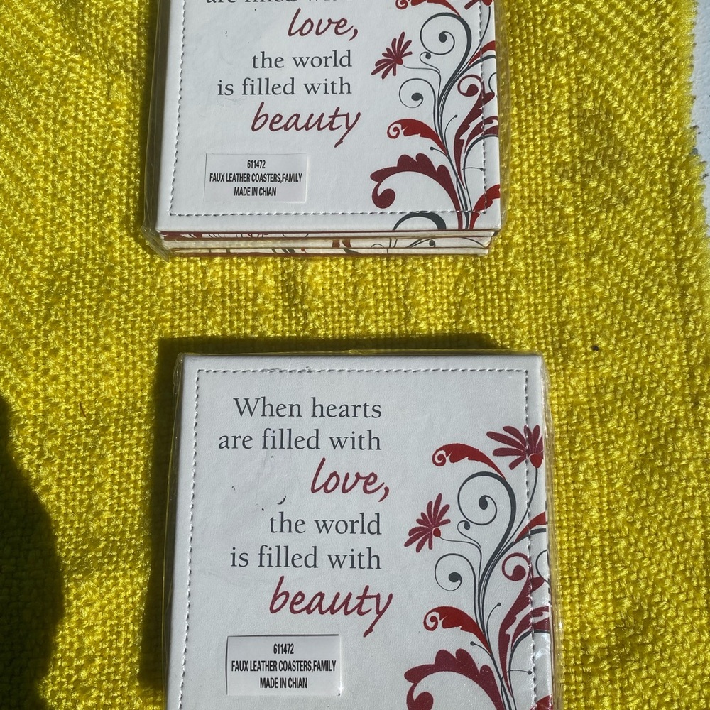 Brand new Elegant Faux Leather Coasters with Red Floral Design total of 8